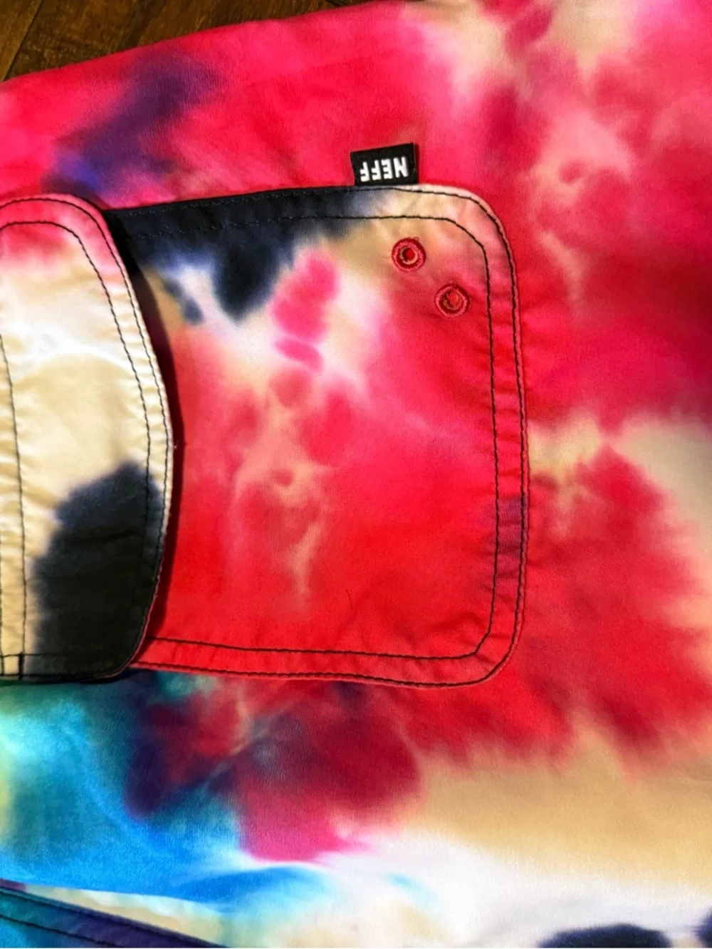 Neff Men’s XL Hot Tub Tie Dye Swim Trunks - Pink Blue Black Shorts No Mesh Liner